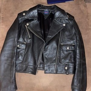 Tommy Jeans junior girls vintage black leather jacket size medium